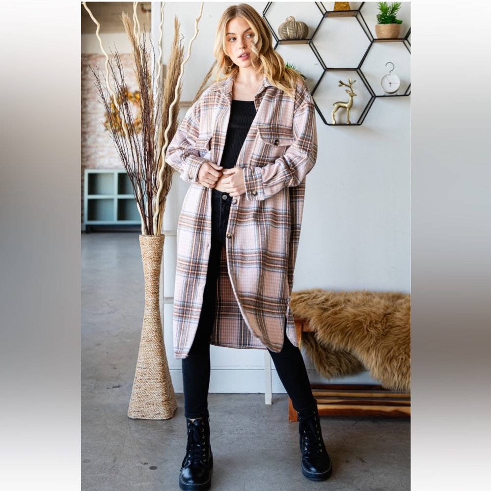 22 Fabulous Wool Mix Plaid Checker Longline Jacket - Picture 3 of 8